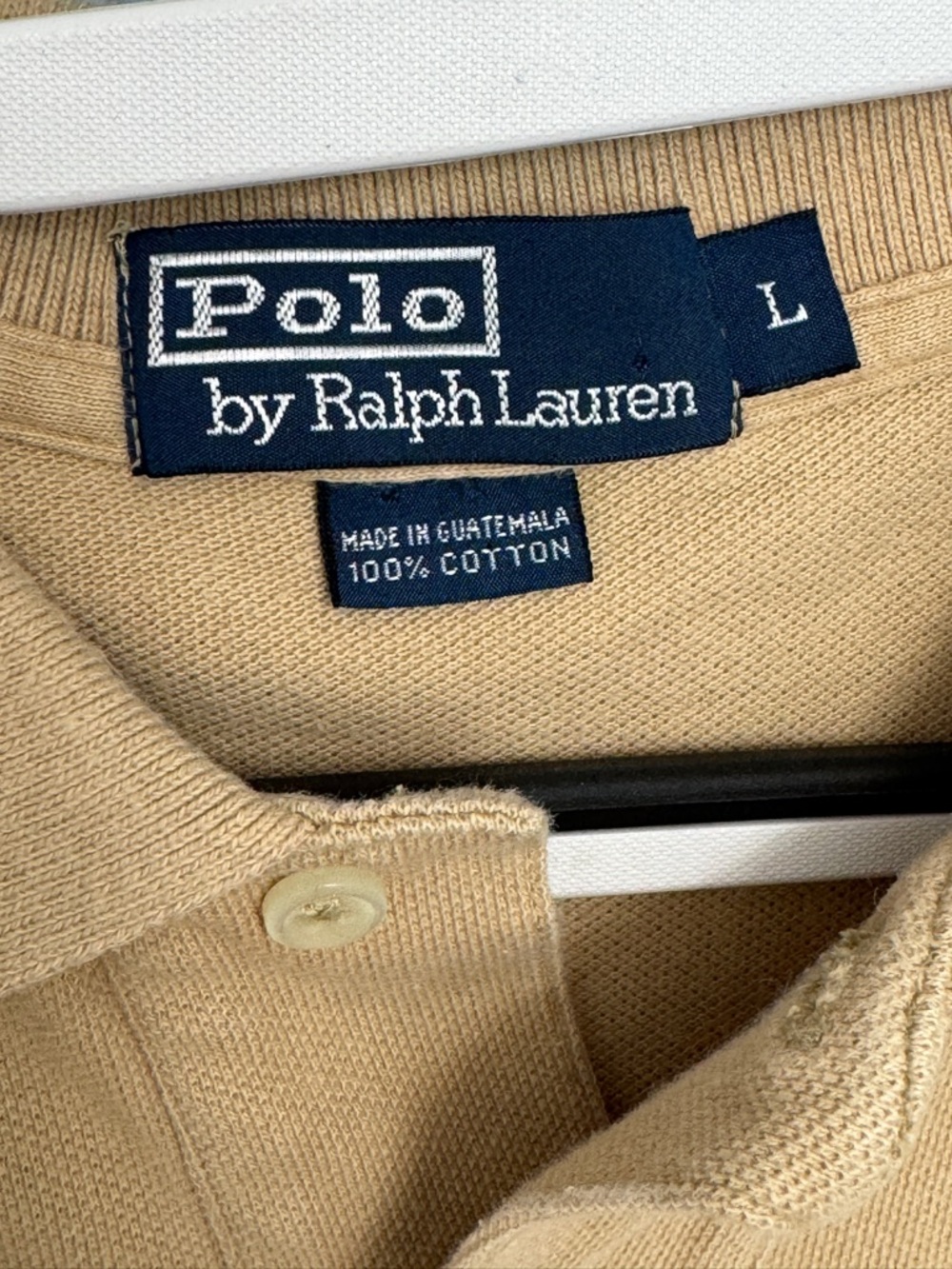 POLO Ralph Lauren Tan Men’s Polo Shirt Large Vintage Cotton Classic Pique - Picture 6 of 8